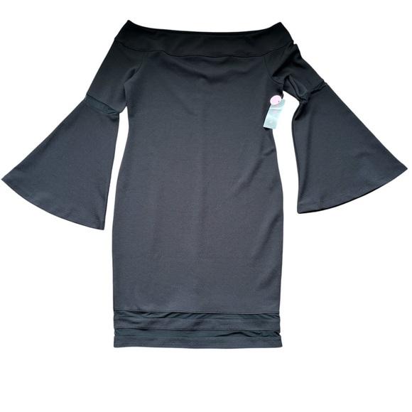 NWT Bold Elements Black Off Shoulder Bell Sleeve Dress Size Large - Picture 2 of 8